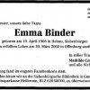 Binder Emma 1908-2002 Todesanzeige